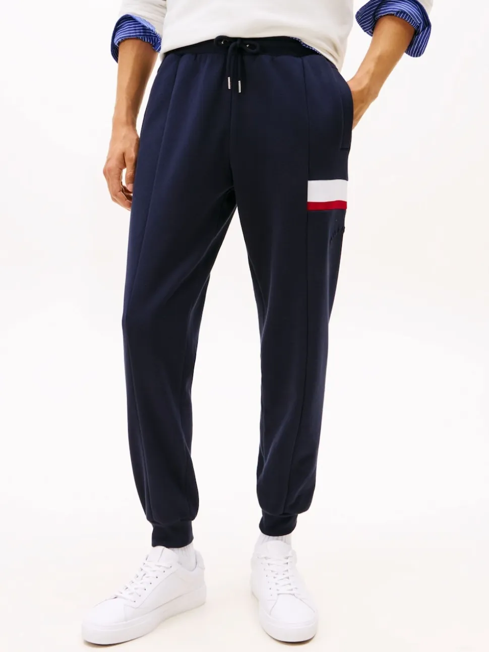Tommy Hilfiger Blue Colour-Blocked Fleece Cuffed Joggers