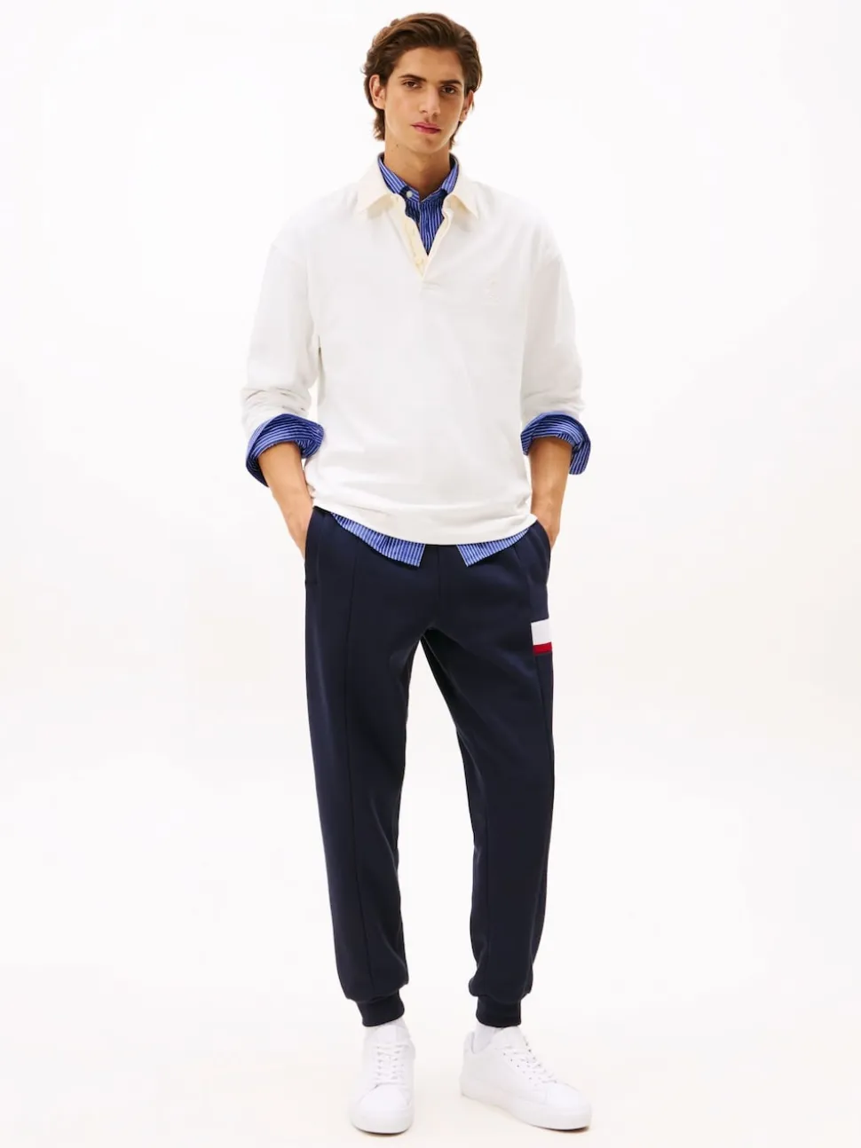 Tommy Hilfiger Blue Colour-Blocked Fleece Cuffed Joggers