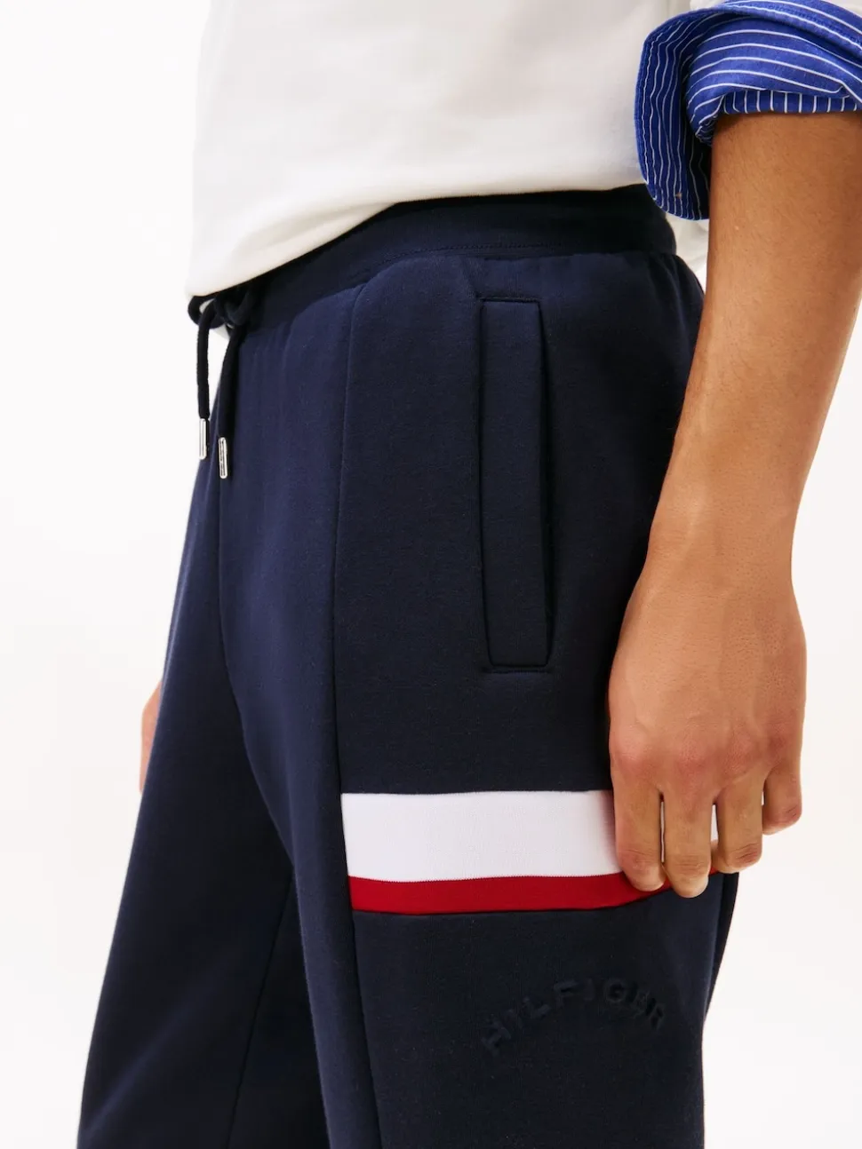Tommy Hilfiger Blue Colour-Blocked Fleece Cuffed Joggers