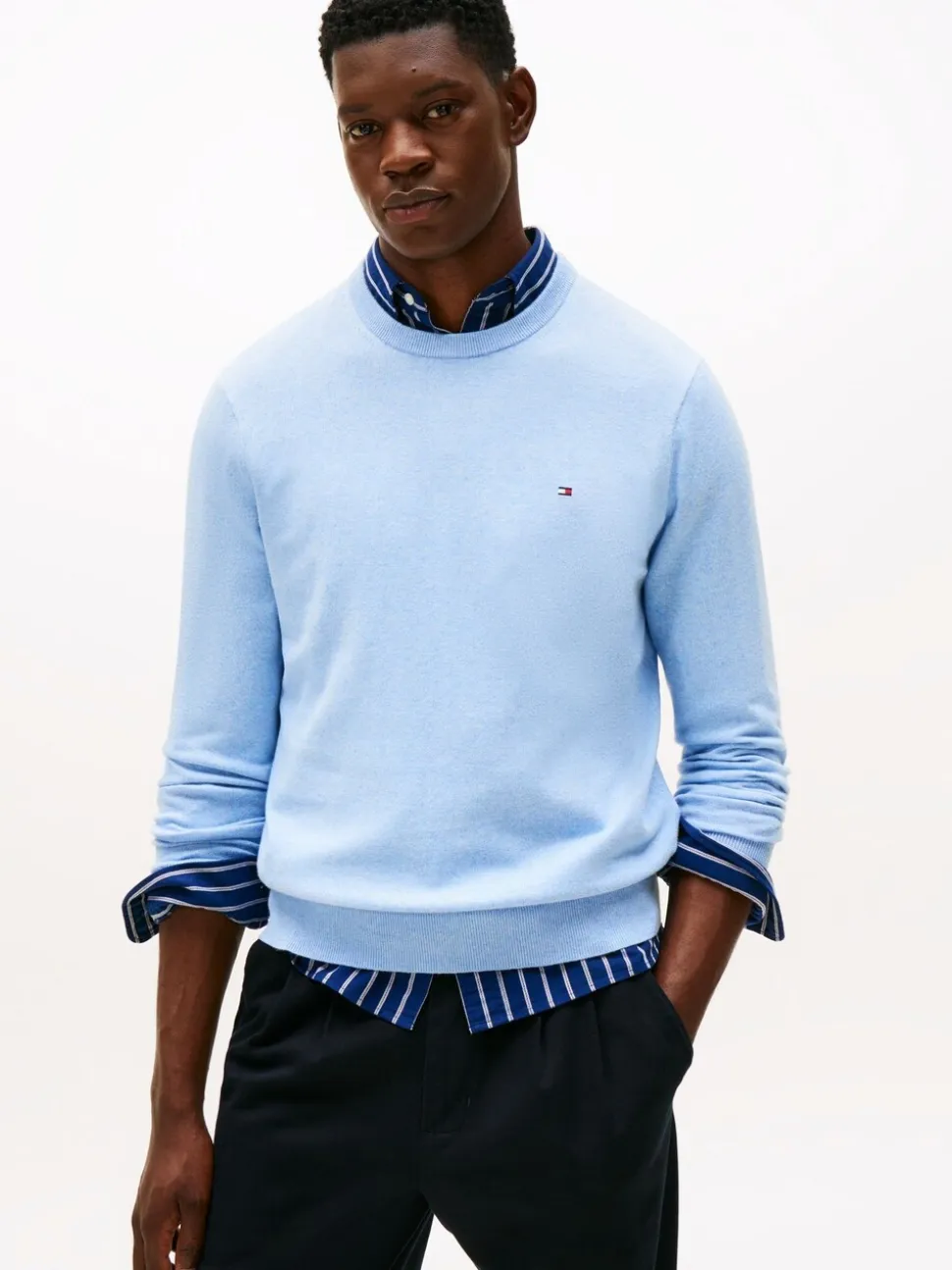 Tommy Hilfiger Blue Crew Neck Jumper With Cashmere