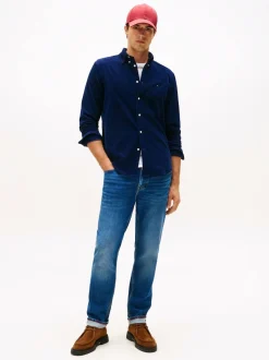 Tommy Hilfiger Blue Regular Fit Flag Embroidery Corduroy Shirt