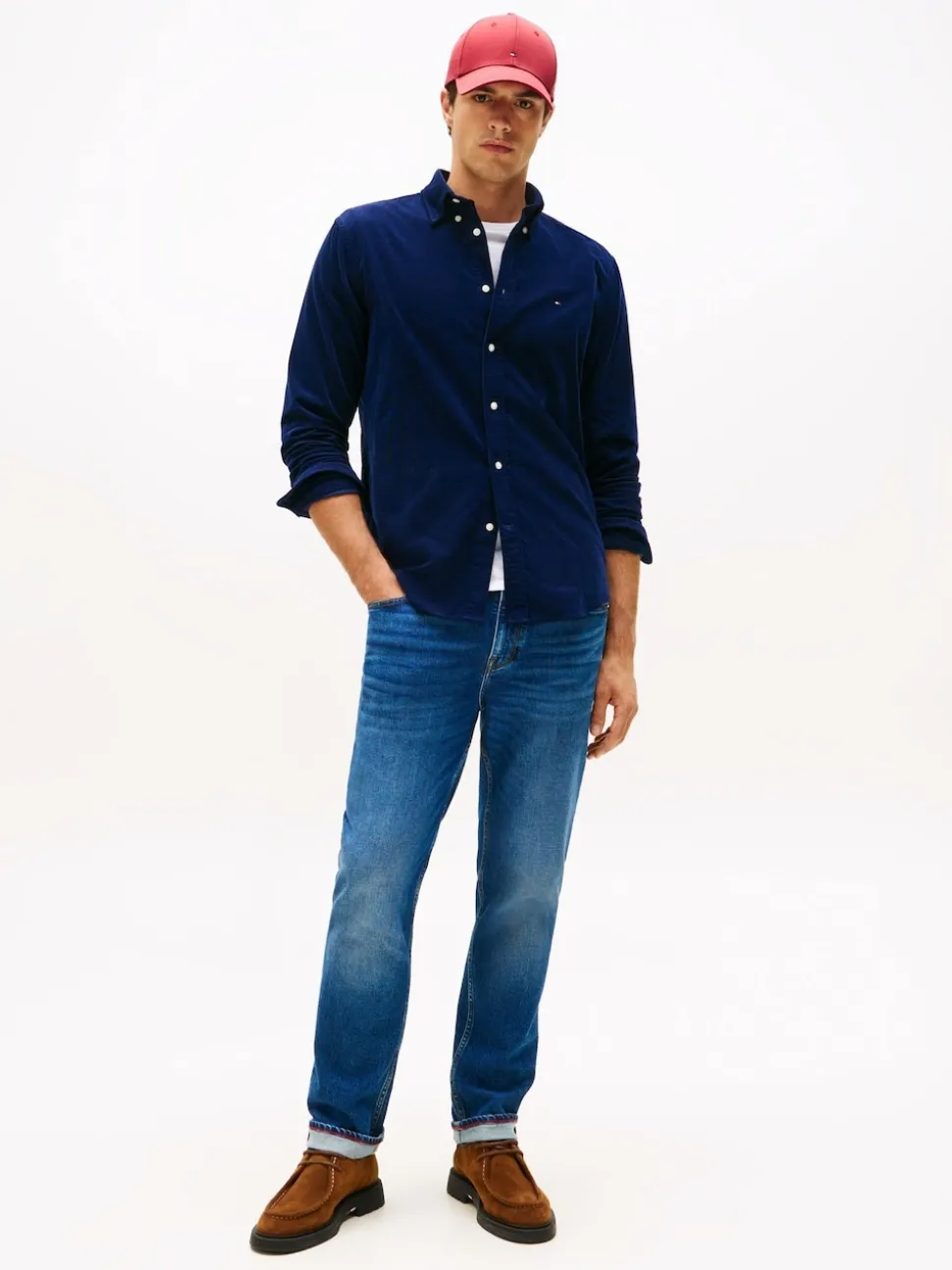 Tommy Hilfiger Blue Regular Fit Flag Embroidery Corduroy Shirt