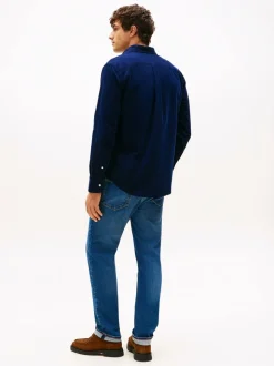 Tommy Hilfiger Blue Regular Fit Flag Embroidery Corduroy Shirt