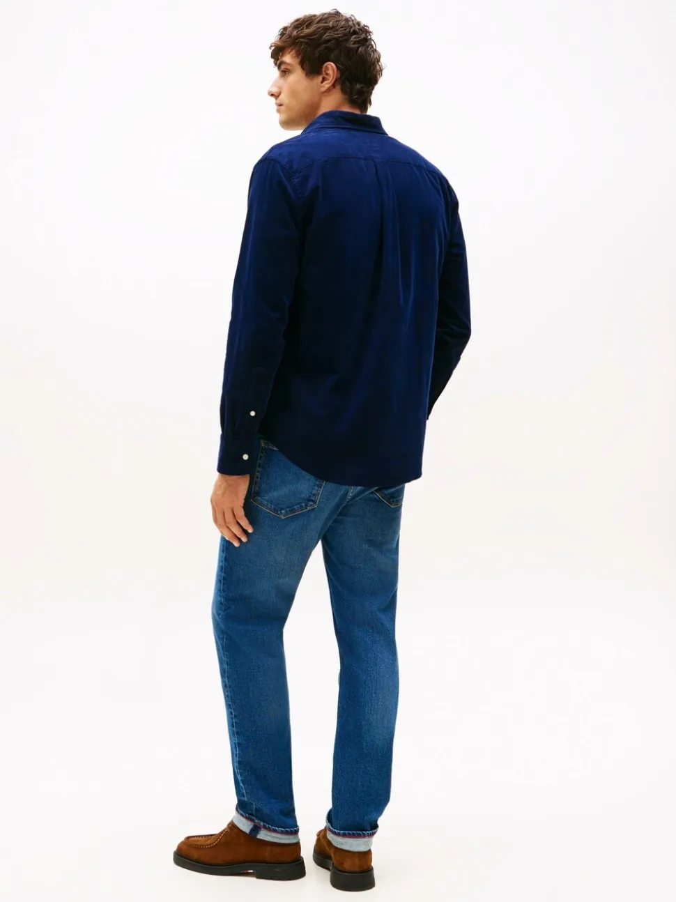 Tommy Hilfiger Blue Regular Fit Flag Embroidery Corduroy Shirt