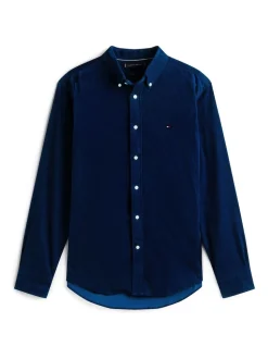 Tommy Hilfiger Blue Regular Fit Flag Embroidery Corduroy Shirt