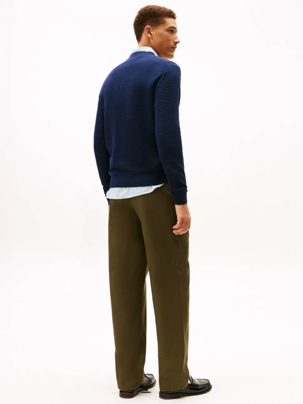 Tommy Hilfiger Blue Textured Knit Crew Neck Jumper