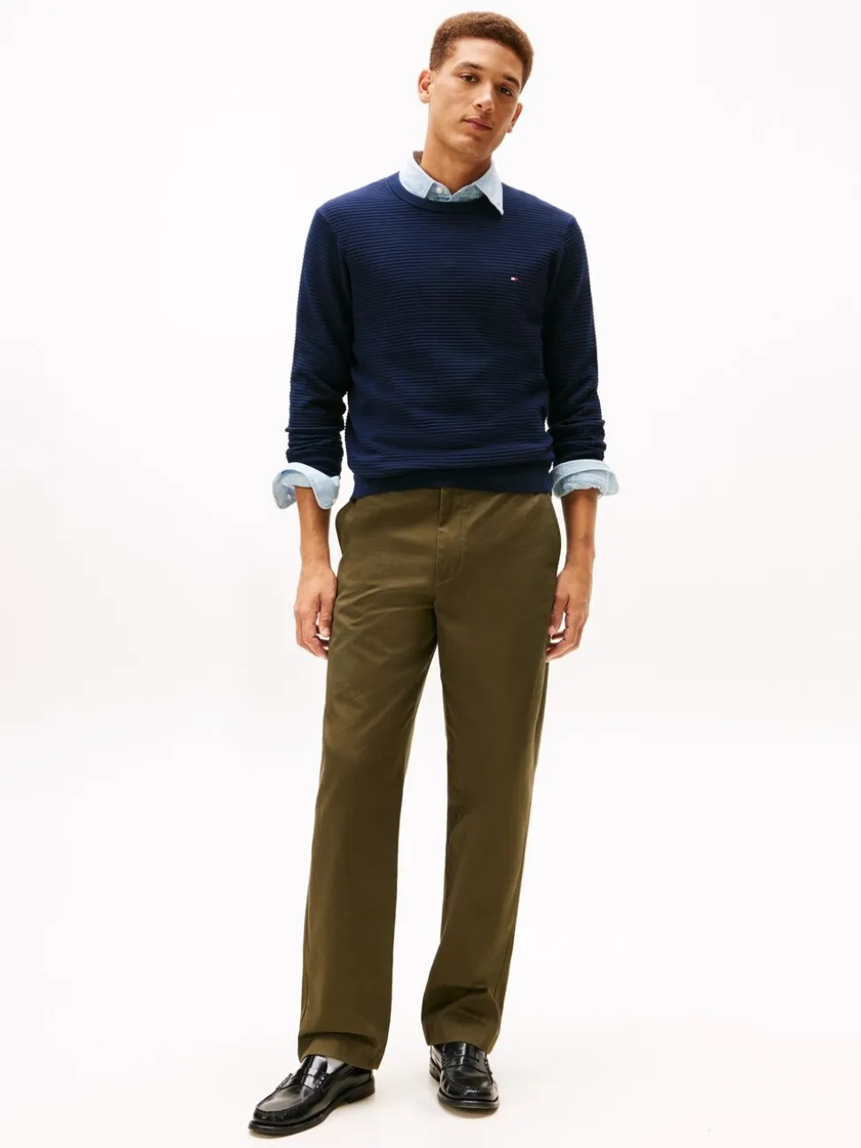 Tommy Hilfiger Blue Textured Knit Crew Neck Jumper