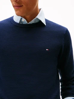 Tommy Hilfiger Blue Textured Knit Crew Neck Jumper