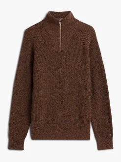 Tommy Hilfiger Brown Fisherman Rib Knit Relaxed Jumper With Wool
