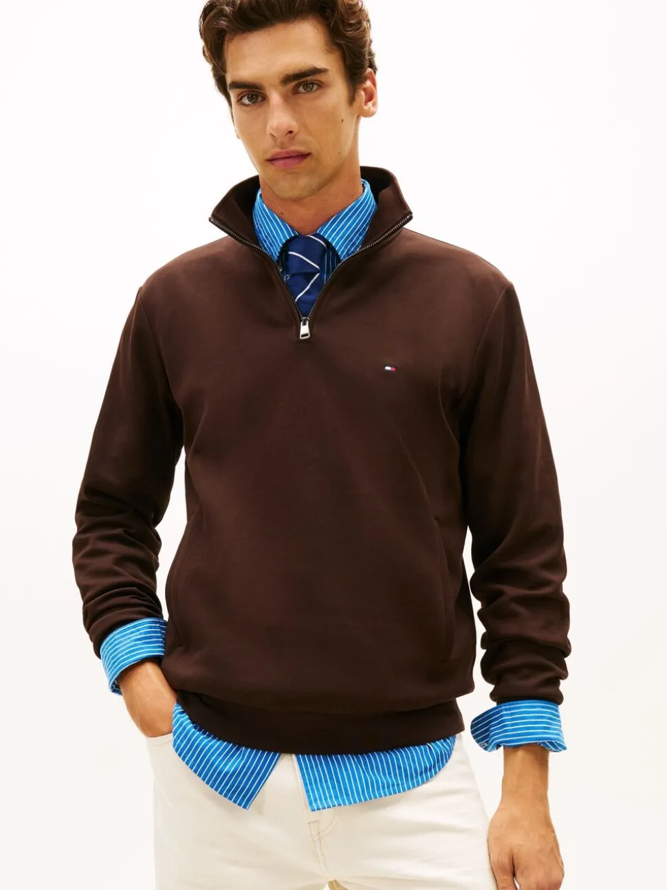 Tommy Hilfiger Brown Performance Quarter Zip Intechno Knit Jumper
