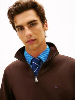 Tommy Hilfiger Brown Performance Quarter Zip Intechno Knit Jumper