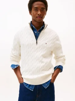 Tommy Hilfiger Cream Cable Knit Half Zip Jumper