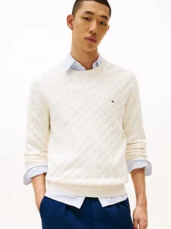 Tommy Hilfiger Cream Cable Knit Crew Neck Jumper