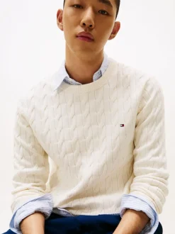 Tommy Hilfiger Cream Cable Knit Crew Neck Jumper
