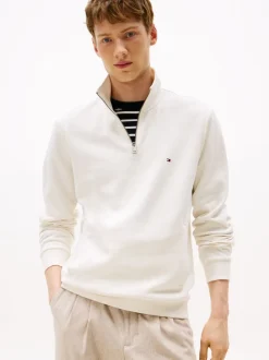 Tommy Hilfiger Cream Performance Quarter Zip Intechno Knit Jumper