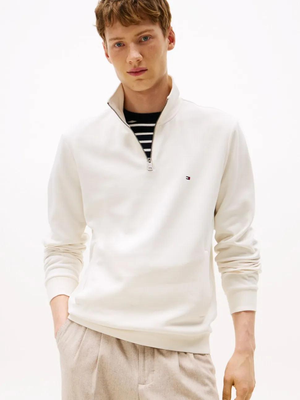Tommy Hilfiger Cream Performance Quarter Zip Intechno Knit Jumper