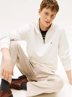 Tommy Hilfiger Cream Performance Quarter Zip Intechno Knit Jumper