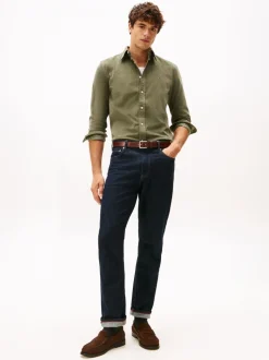 Tommy Hilfiger Green Regular Fit Flag Embroidery Corduroy Shirt