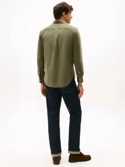 Tommy Hilfiger Green Regular Fit Flag Embroidery Corduroy Shirt