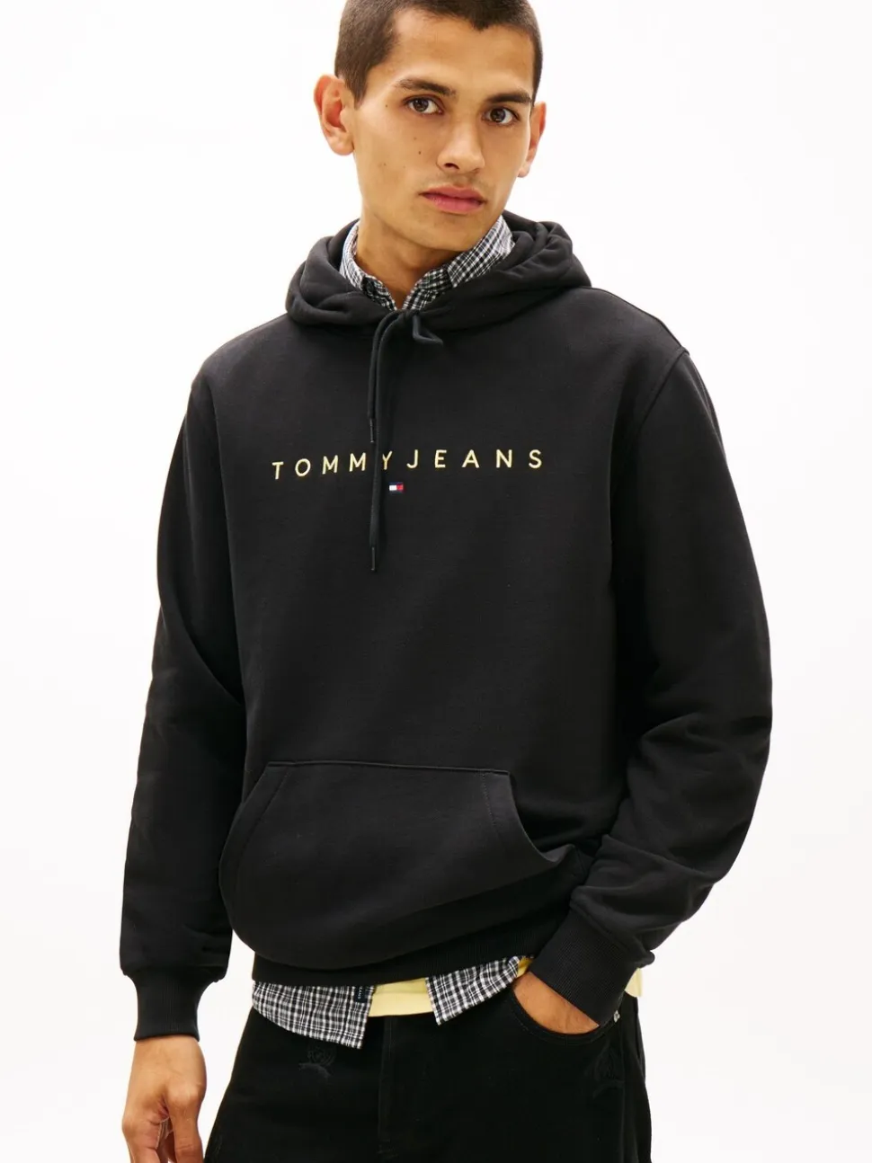 Tommy Jeans Black Linear Logo Embroidery Kangaroo Pocket Hoodie