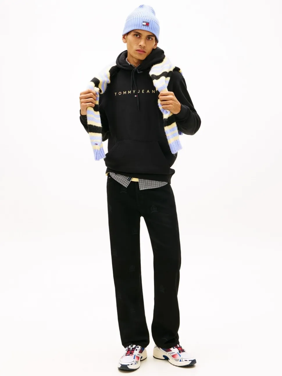 Tommy Jeans Black Linear Logo Embroidery Kangaroo Pocket Hoodie