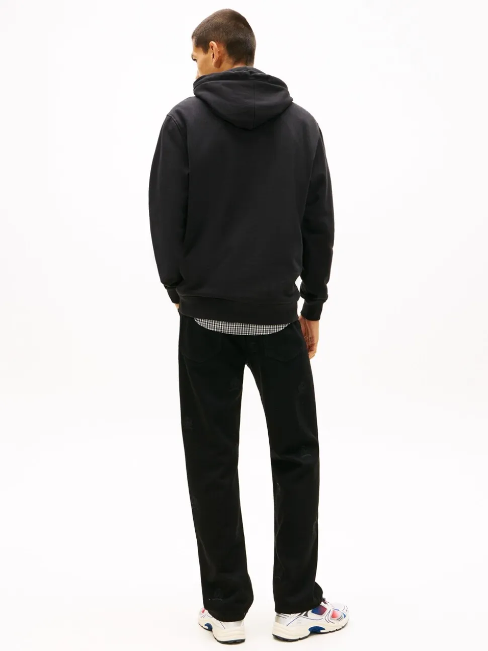Tommy Jeans Black Linear Logo Embroidery Kangaroo Pocket Hoodie