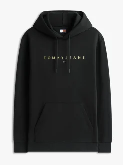 Tommy Jeans Black Linear Logo Embroidery Kangaroo Pocket Hoodie