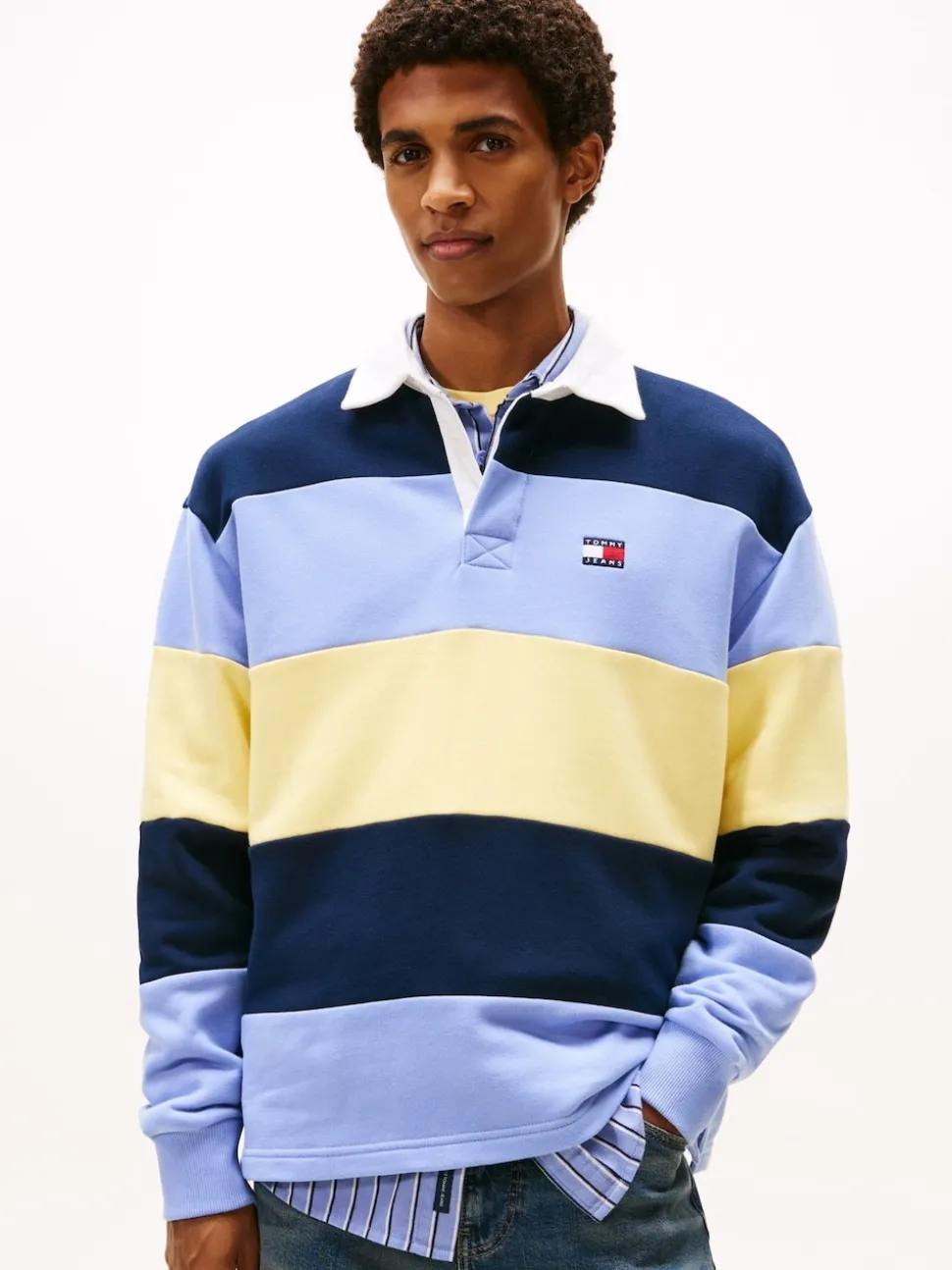 Tommy Jeans Blue Badge Stripe Relaxed Rugby Shirt