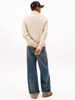 Tommy Jeans Brown Tommy Flag Quarter-Zip Slim Jumper