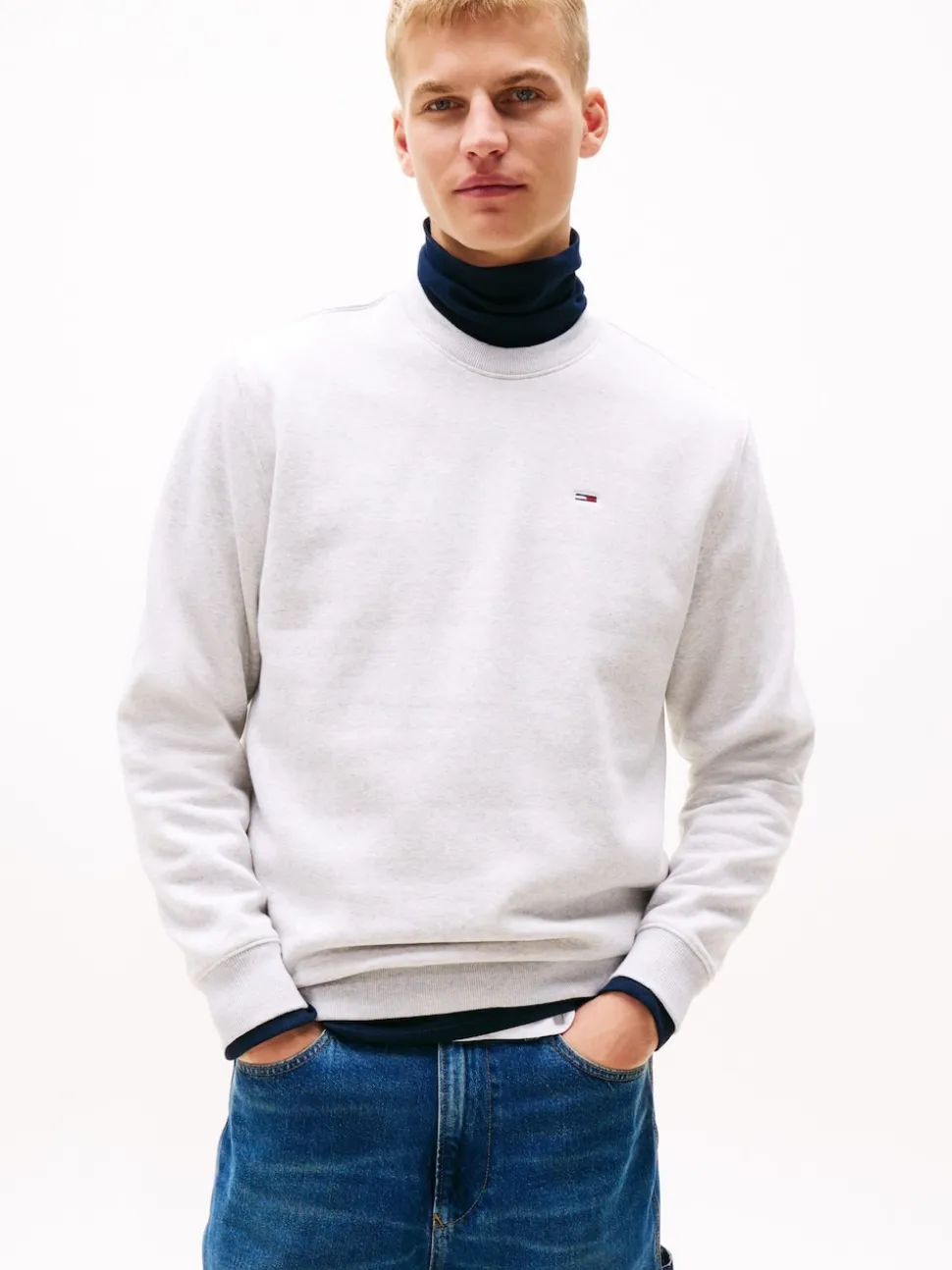 Tommy Jeans Grey Flag Crew Jumper