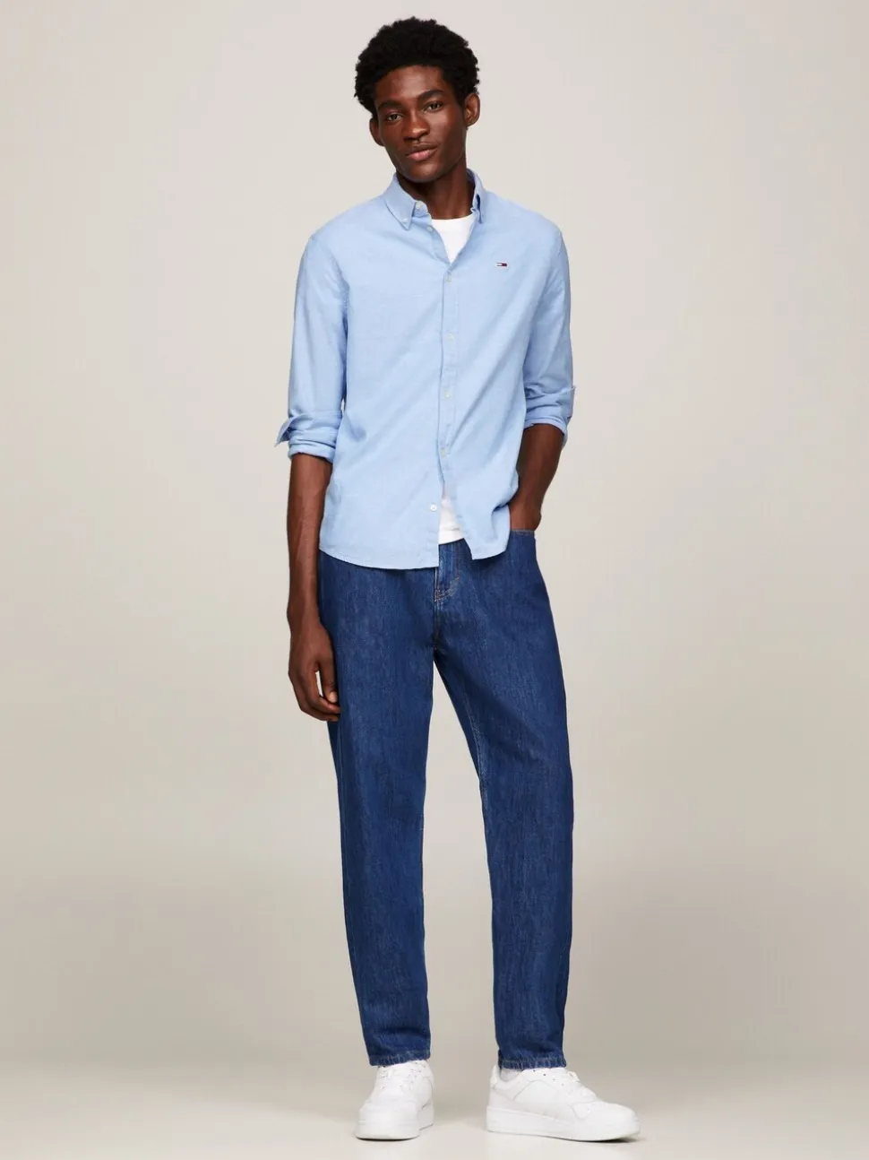 Tommy Jeans Light Blue Slim Stretch Oxford Shirt