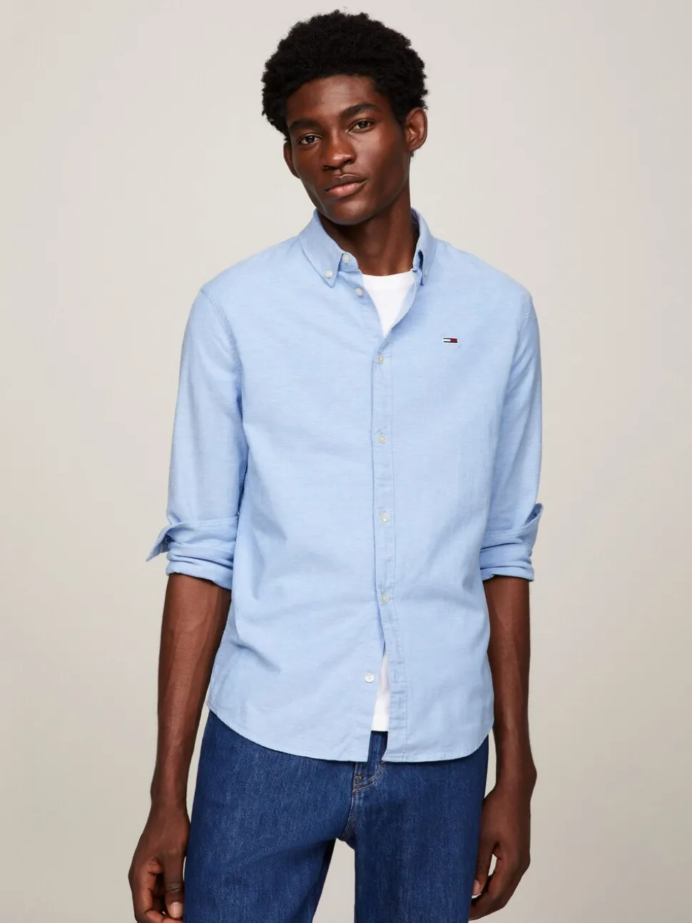Tommy Jeans Light Blue Slim Stretch Oxford Shirt