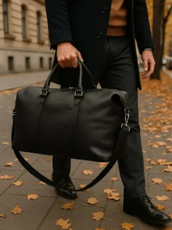 Totes Black Genuine Leather Weekender Bag