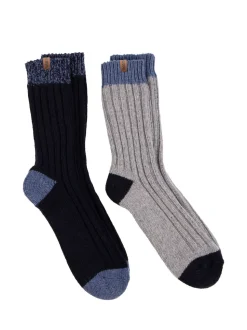 Totes Blue Mens Chunky Twist Wool Blend Winter Boot Socks 2 Pack