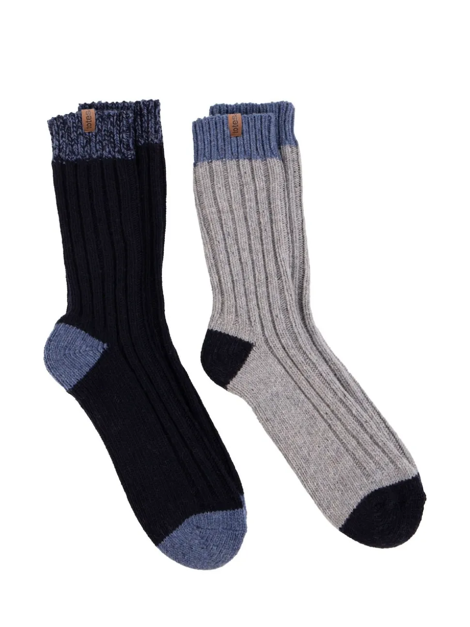 Totes Blue Mens Chunky Twist Wool Blend Winter Boot Socks 2 Pack