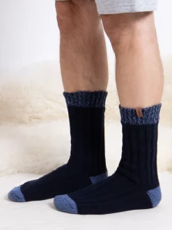 Totes Blue Mens Chunky Twist Wool Blend Winter Boot Socks 2 Pack