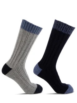Totes Blue Mens Chunky Twist Wool Blend Winter Boot Socks 2 Pack