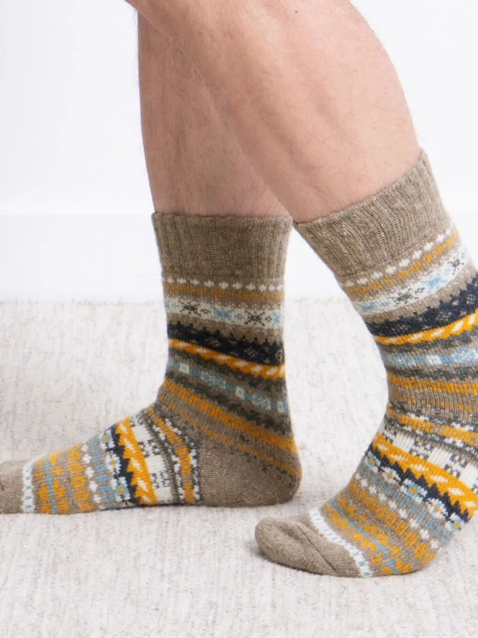 Totes Blue Toasties Mens Wool Blend Fair Isle Slipper Socks