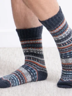 Totes Blue Toasties Mens Wool Blend Fair Isle Slipper Socks