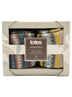 Totes Blue Toasties Mens Wool Blend Fair Isle Slipper Socks