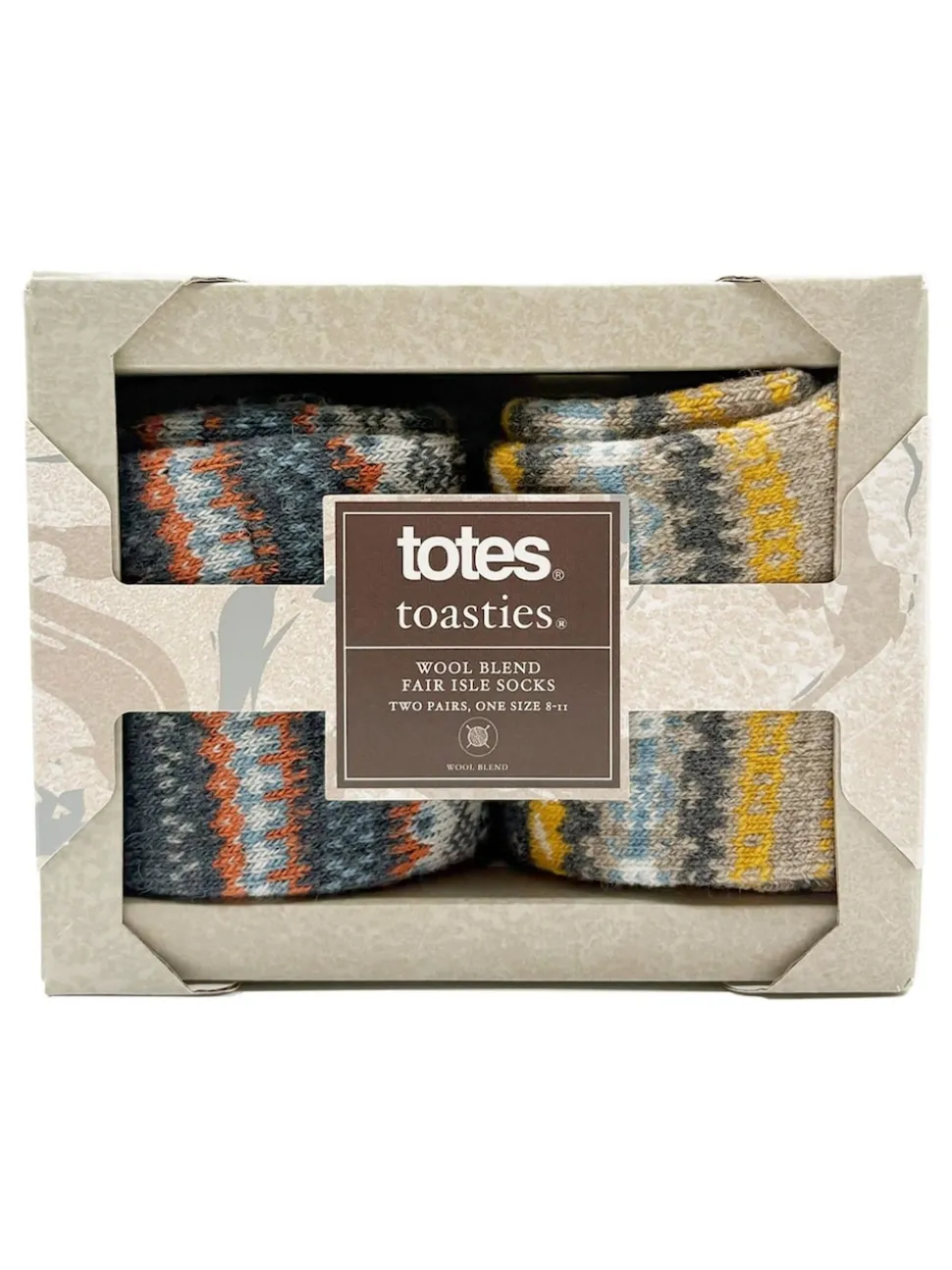 Totes Blue Toasties Mens Wool Blend Fair Isle Slipper Socks