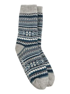 Totes Blue Toasties Mens Sherpa Lined Fair Isle Slipper Socks