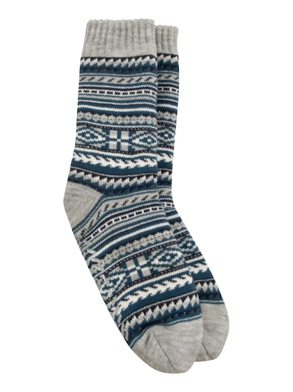 Totes Blue Toasties Mens Sherpa Lined Fair Isle Slipper Socks