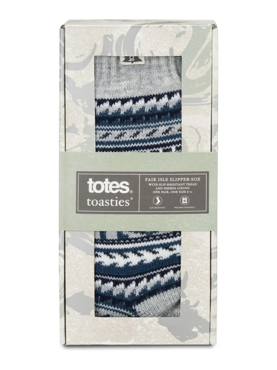 Totes Blue Toasties Mens Sherpa Lined Fair Isle Slipper Socks
