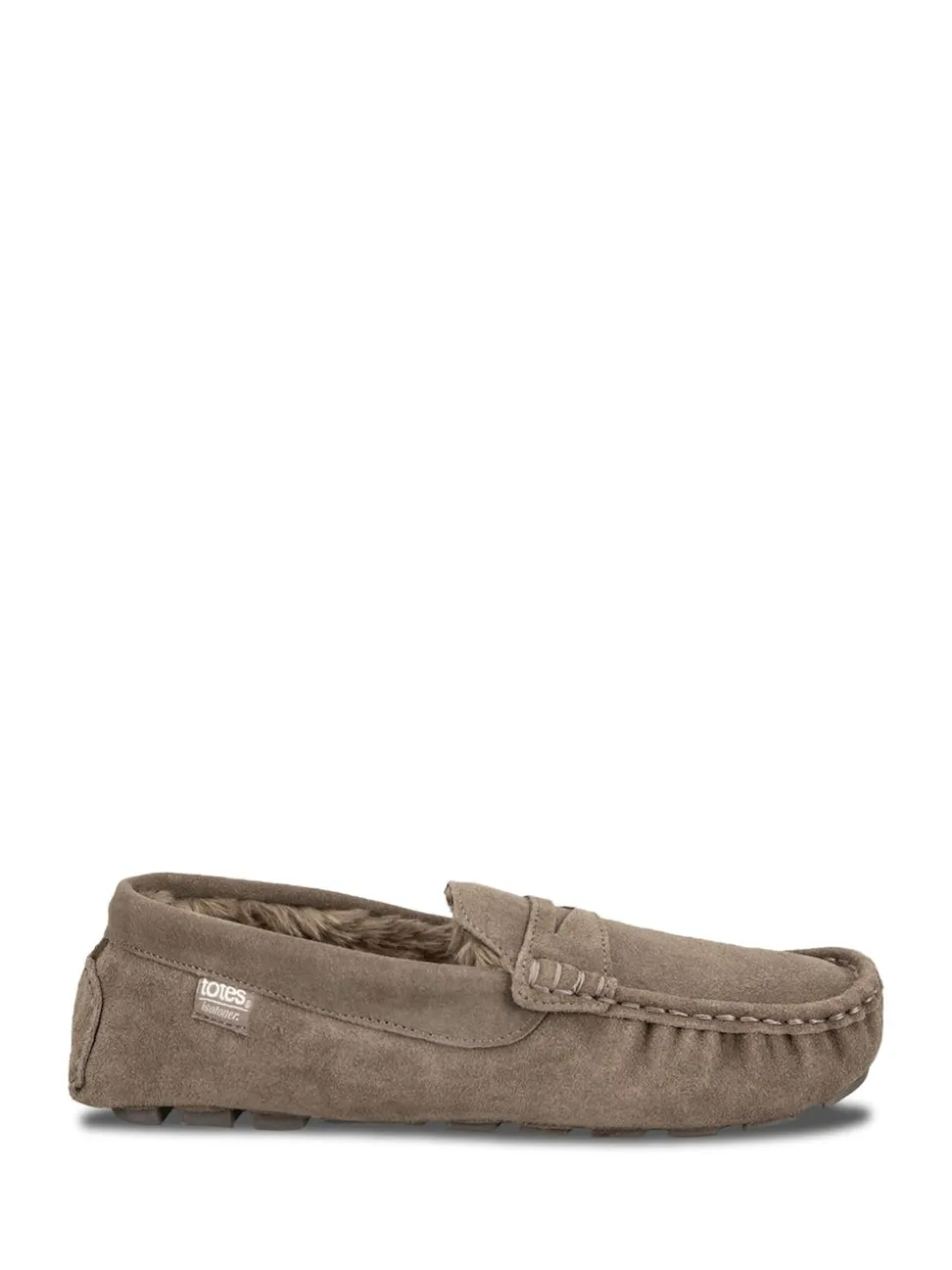 Totes Cream Isotoner Mens Suede Moccasin With Water Repellency