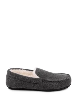 Totes Grey Toasties Mens Felt Moccasin Slippers With Sherpa Lining
