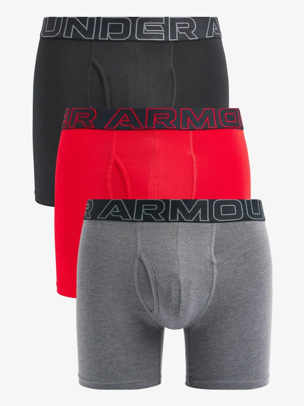Under Armour Red/Grey 100% Cotton Performance Tech 6in Boxers 3 Pack