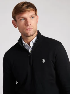 U.S. Polo Assn. Black Cotton Funnel Neck 1/4 Zip Knit