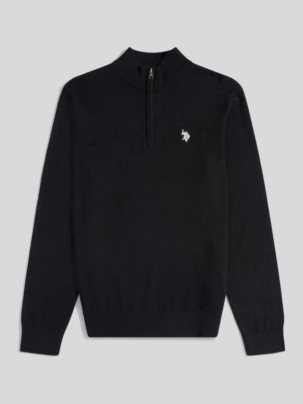 U.S. Polo Assn. Black Cotton Funnel Neck 1/4 Zip Knit