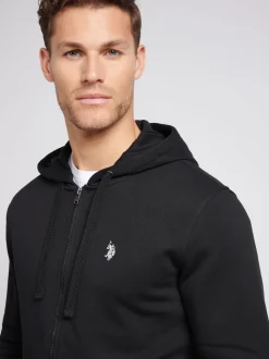 U.S. Polo Assn. Black Mens Classic Fit 100% Cotton Double Horsemen Zip Up Hoodie